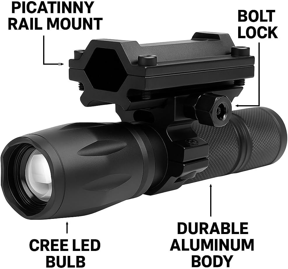 1000 Lumen Tactical Flashlight Compatible with Browning X-Bolt – Picatinny & Barrel Mount LED Rifle Light