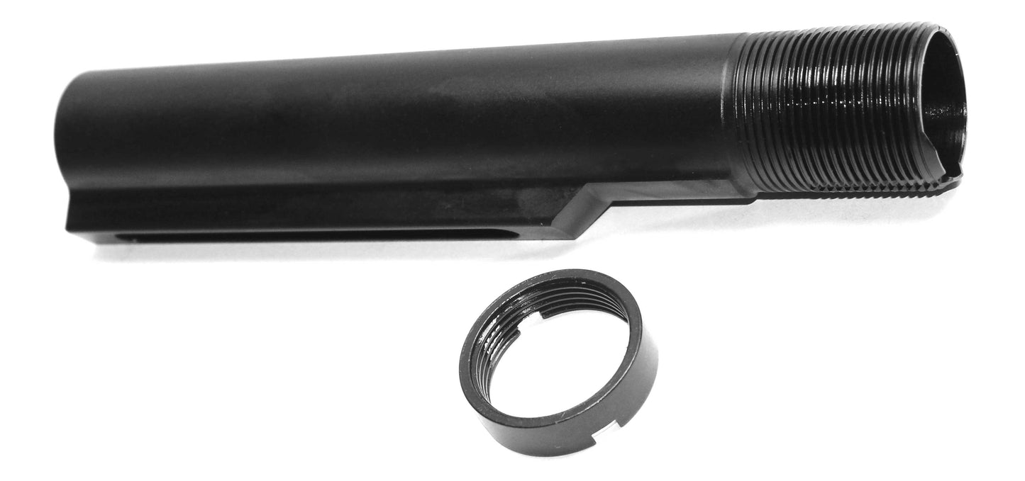 Mil-Spec 6-Position Buffer Tube - 7075 Aluminum black and castle nut combo.