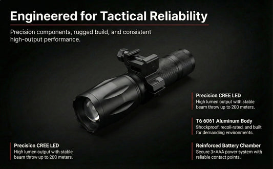 Trinity 1000 Lumen Tactical Flashlight Compatible with Escort BM12 – Picatinny Rail Weapon Light