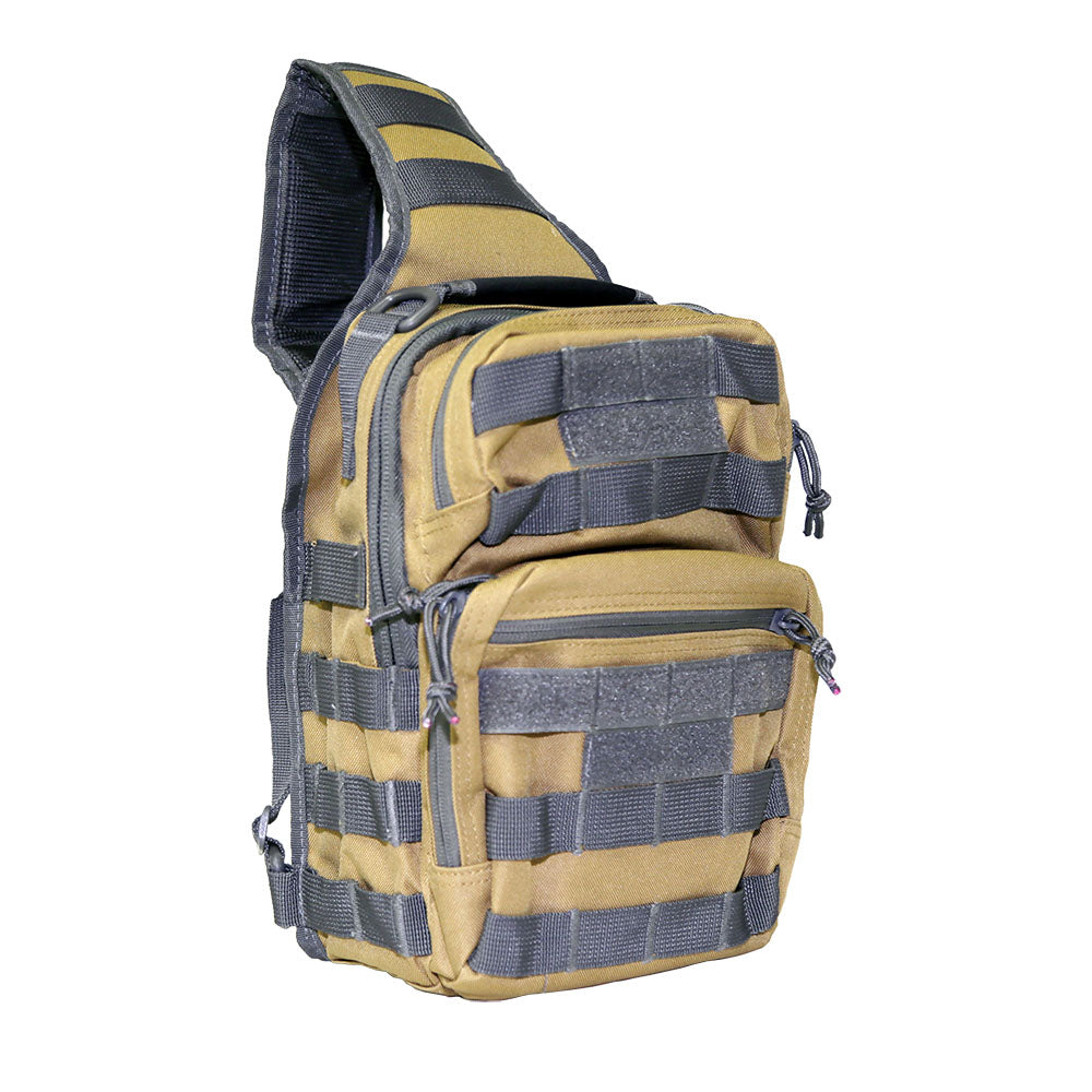 Sling Utility Bag/ Tan with Gray Trim.