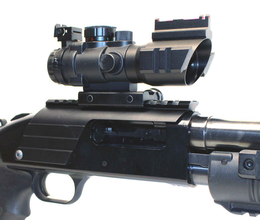 4X32 Tactical Scope sight with Red/Green/Blue Mildot Reticle for Mossberg 590 12 gauge pump.