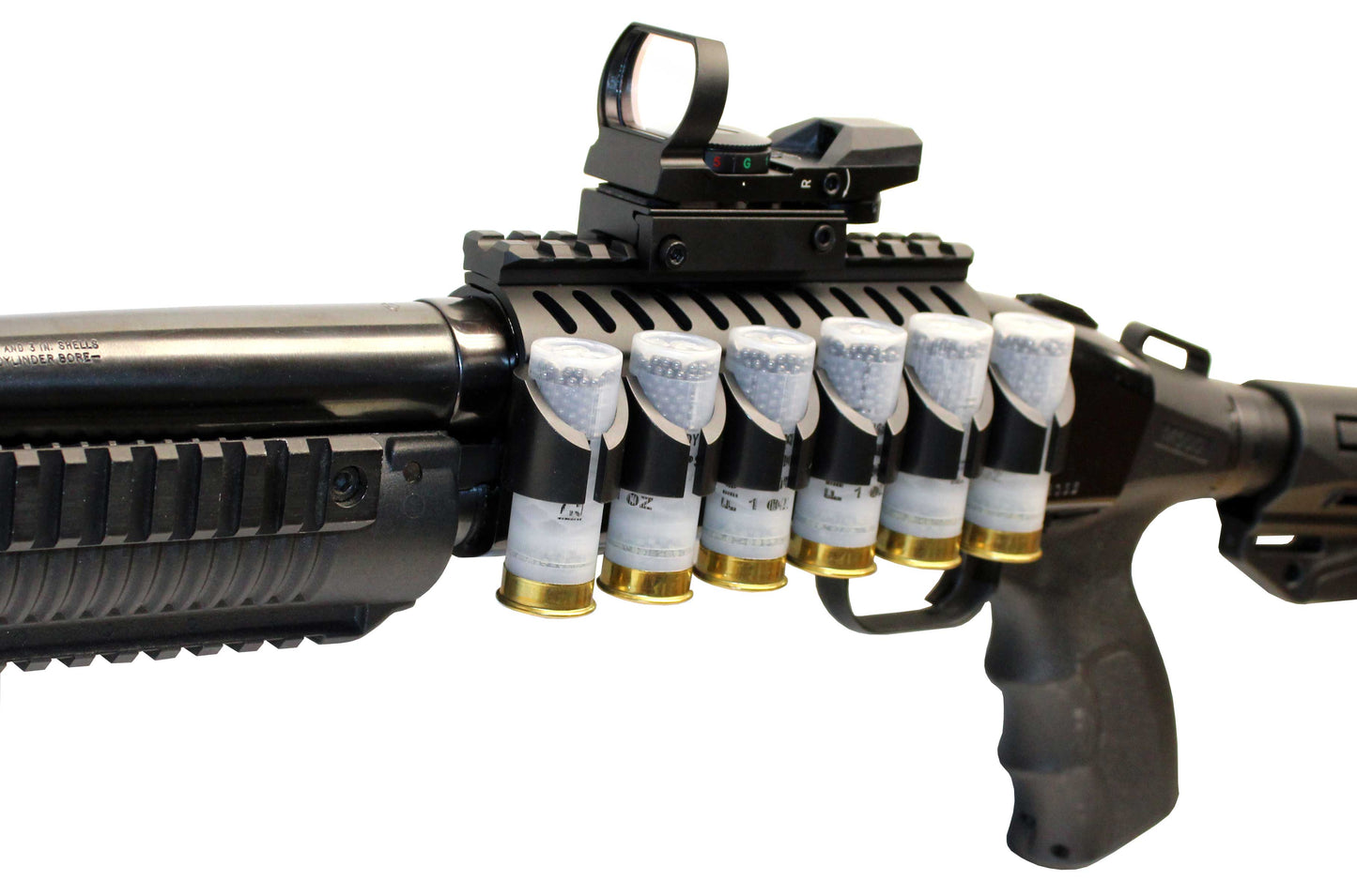 Mossberg 930 picatinny base mount, shell holder and reflex sight combo 12 gauge.