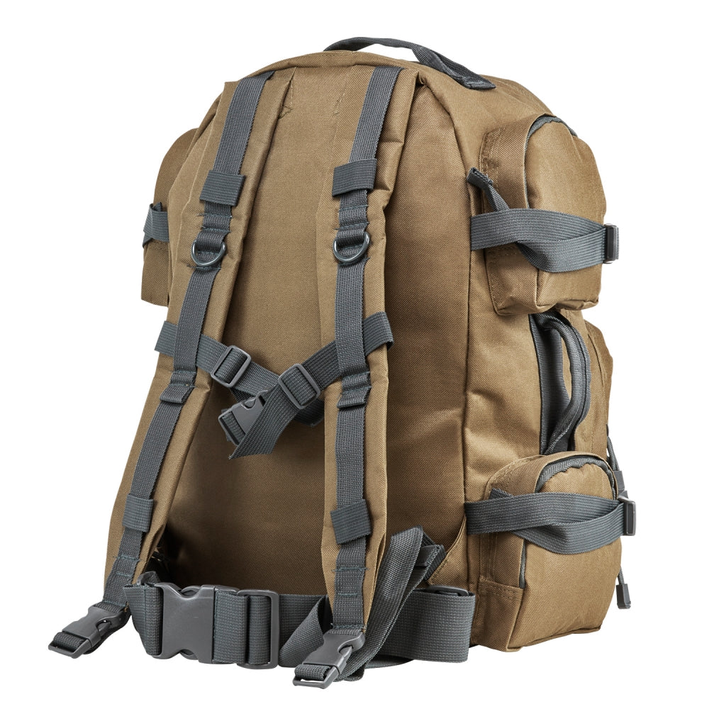 Tactical Backpack Tan with Urban Gray Trim – MOLLE Military Style Hydration Compatible Day Pack