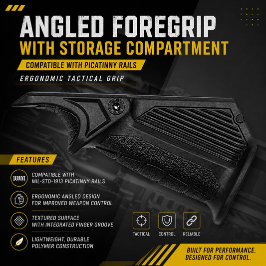 Angled Foregrip with Storage Compartment Compatible with Picatinny Rails – Ergonomic Tactical Grip