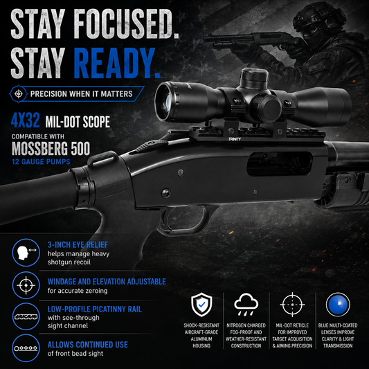 TRINITY 4x32 Mil-Dot Scope with Picatinny Rail Mount Compatible with Mossberg 535 12 Gauge Shotgun