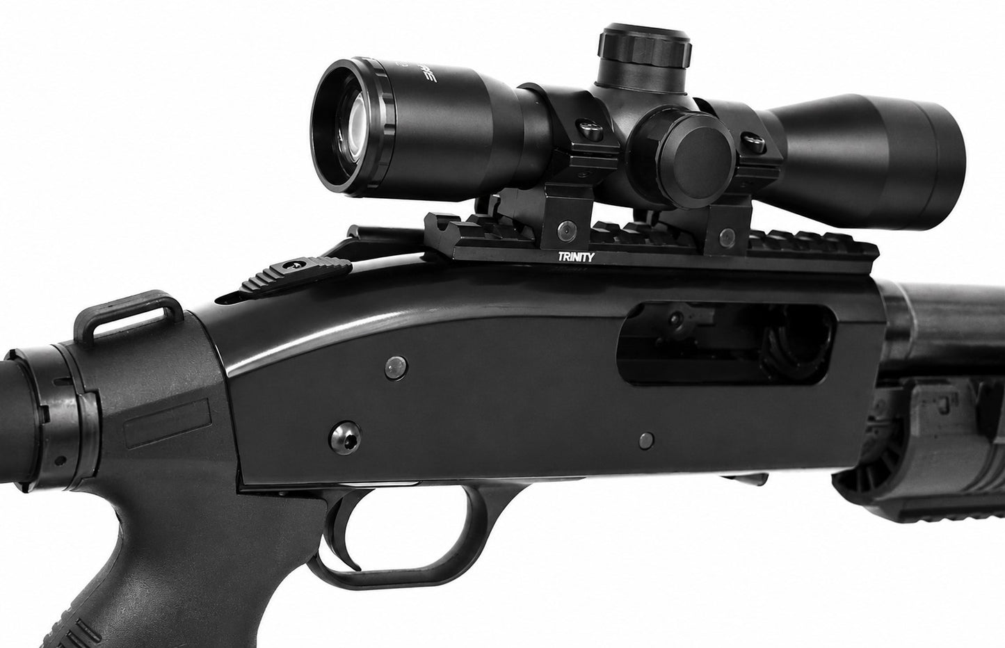TRINITY 4x32 Mil-Dot Scope Compatible with Mossberg 590 12 Gauge Pump Shotgun Picatinny Rail Base Mount Tactical Hunting Optic