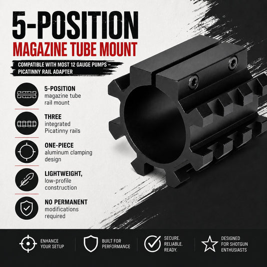 Tactical Picatinny Rail Mount Adapter for Magazine Tubes – Compatible with Mossberg 500 12 Gauge