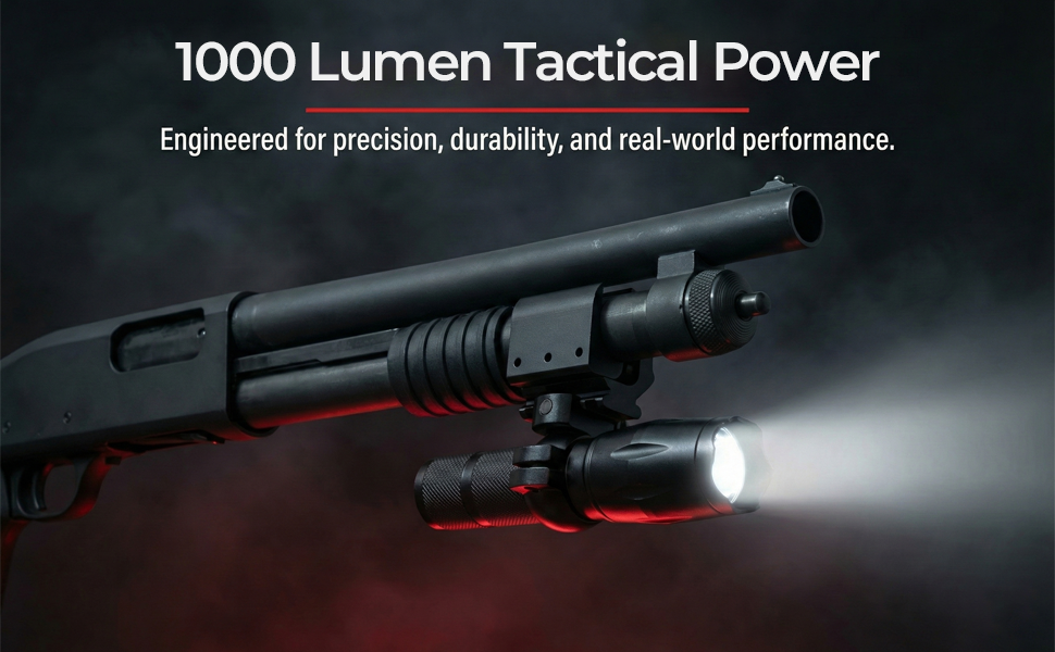 1000 Lumen Tactical Flashlight with Magazine Tube Mount Compatible with Mossberg 500 20 Gauge – Aluminum Hunting & Home Defense Light