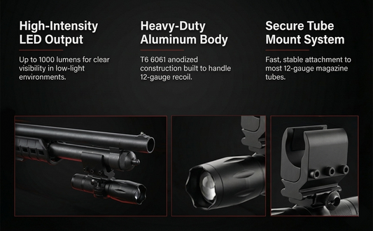 Mossberg 590 20 Gauge Tactical Flashlight with Magazine Tube Mount – 1000 Lumen Aluminum Weapon Light