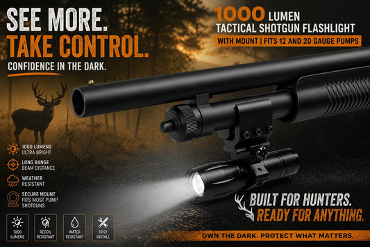 1000 Lumen Tactical Flashlight w/ Magazine Tube Mount for 20 Gauge Pumps | Aluminum Black
