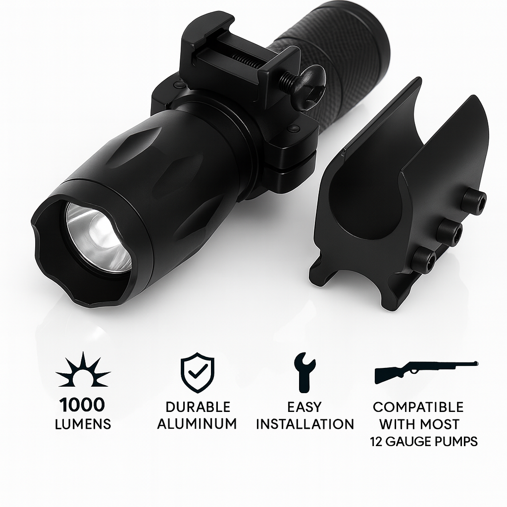 1000 Lumen Tactical Flashlight with Magazine Tube Mount Compatible with Mossberg 500 20 Gauge – Aluminum Hunting & Home Defense Light