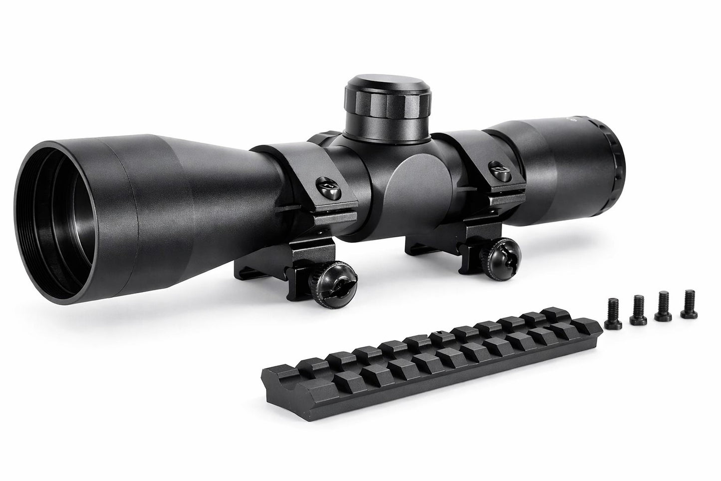 Ruger 10/22 Scope Combo – 4x32 Mil-Dot Scope with Picatinny Rail Base Mount, Aluminum Black