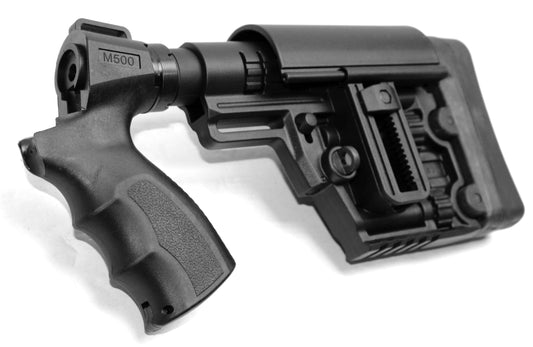 Tactical Modular Precision Buttstock Mil-Spec Black With Pistol Grip Compatible With Mossberg 500 12 gauge.