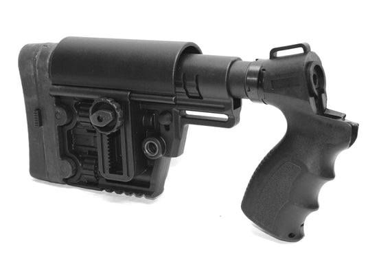 Tactical Modular Precision Buttstock Mil-Spec Black With Pistol Grip Compatible With Mossberg 500 12 gauge.
