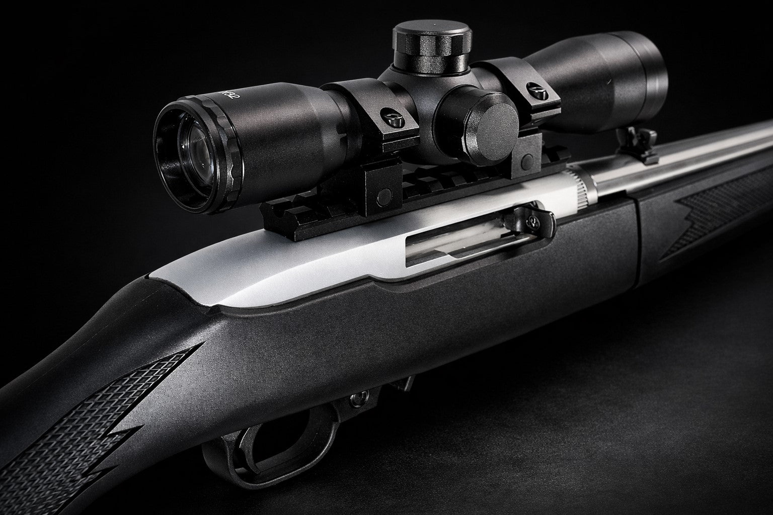 Ruger 10/22 Scope Combo – 4x32 Mil-Dot Scope with Picatinny Rail Base Mount, Aluminum Black