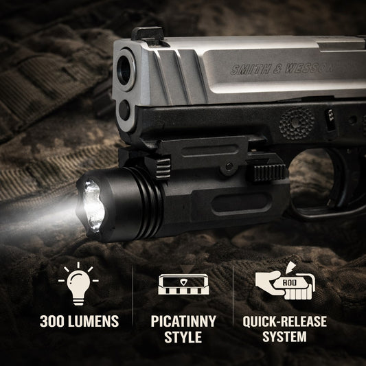 300 Lumen Tactical Flashlight Compatible with Glock G41 Gen4 – Quick Release Picatinny Rail Weapon Light