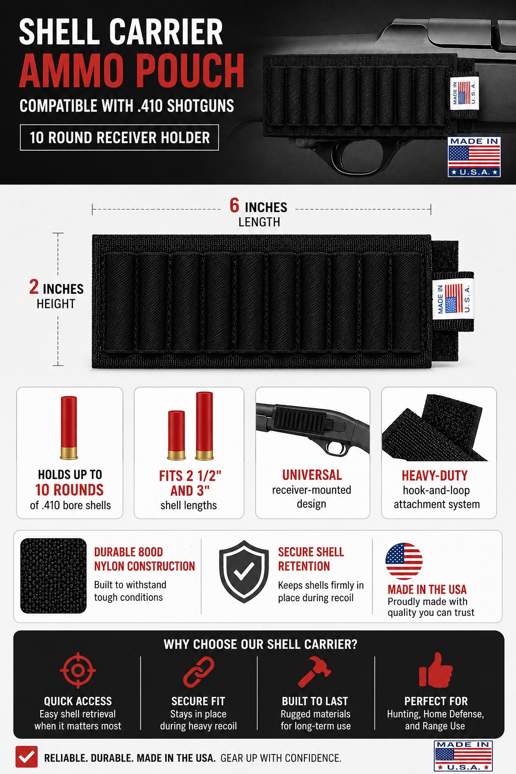 Shell Carrier Ammo Pouch Compatible With Mossberg 590 Shockwave .410 – 10 Round Receiver Holder