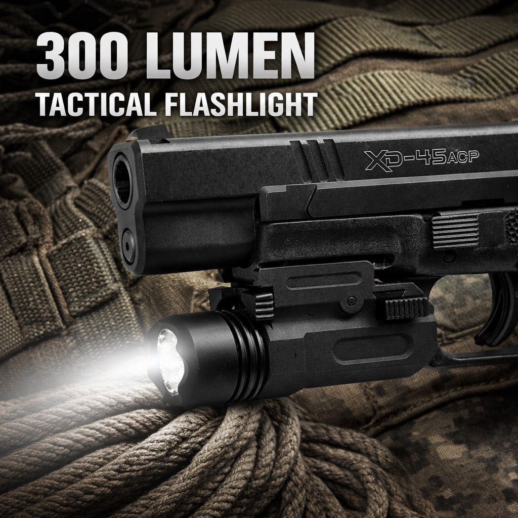 300 Lumen Tactical Flashlight Compatible with Glock G41 Gen4 – Quick Release Picatinny Rail Weapon Light