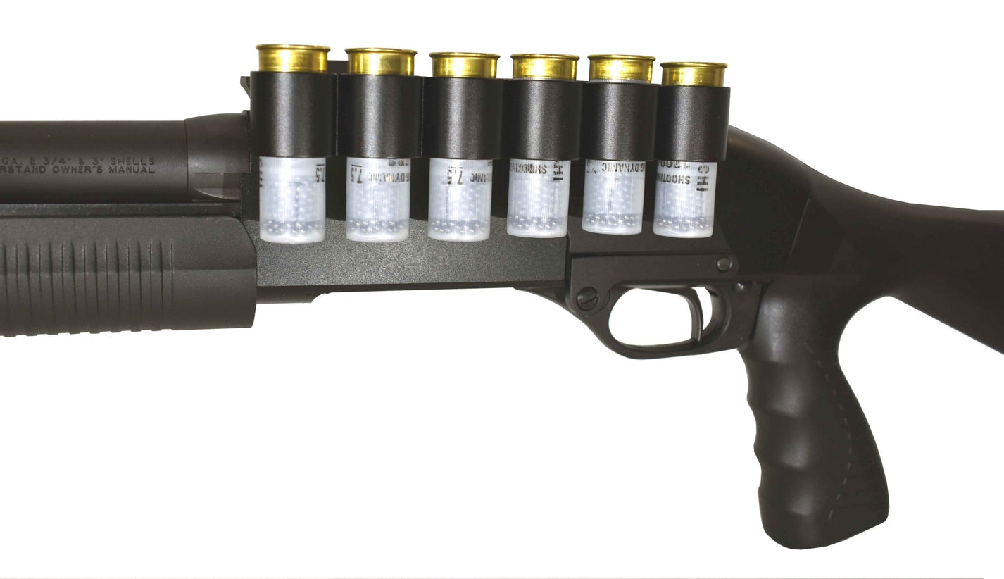 Aluminum 12-Gauge Shell Carrier compatible with picatinny rails.