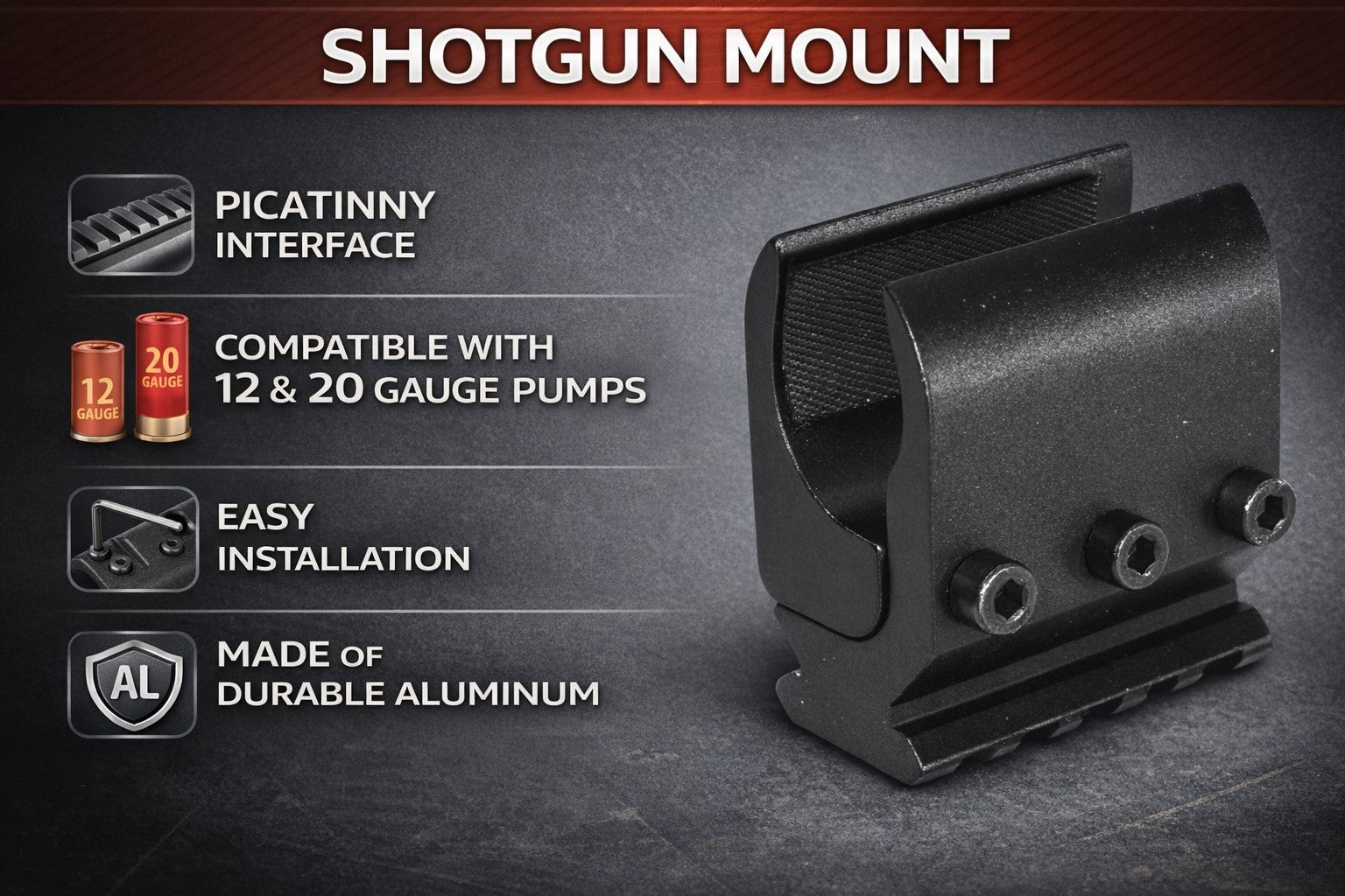 TRINITY Tactical Picatinny Rail Mount Adapter Compatible with Stevens 320 12 Gauge – Aluminum Barrel Magazine Tube Mount Black