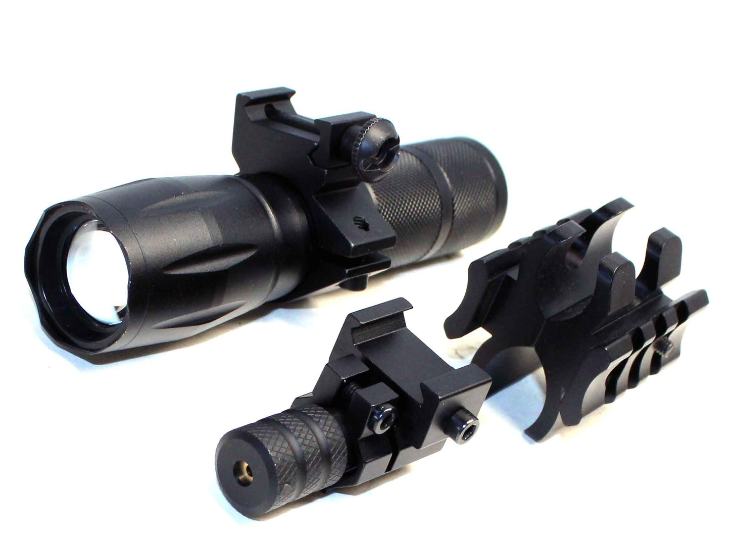 Tactical flashlight with red laser combo compatible with 20-gauge pumps.
