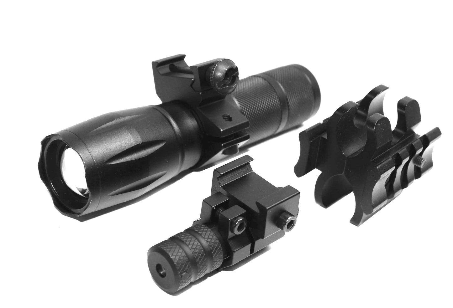 Tactical flashlight with red laser combo compatible with 20-gauge pumps.