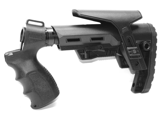 Mossberg 500 12 gauge collapsible stock Apache style black.