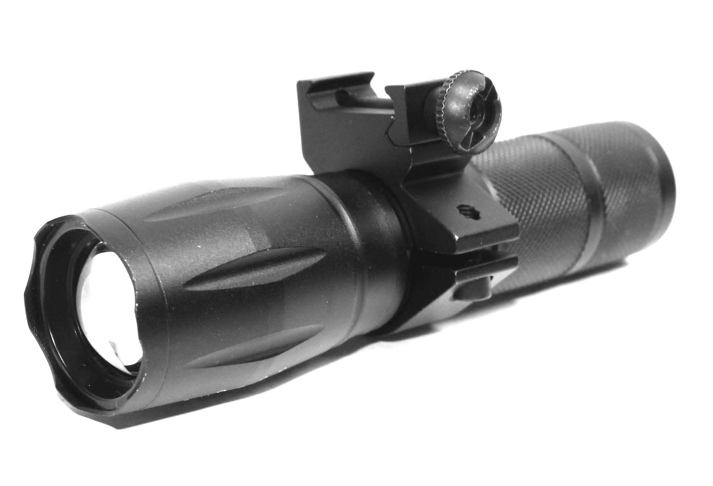 Tactical flashlight with red laser combo compatible with 20-gauge pumps.