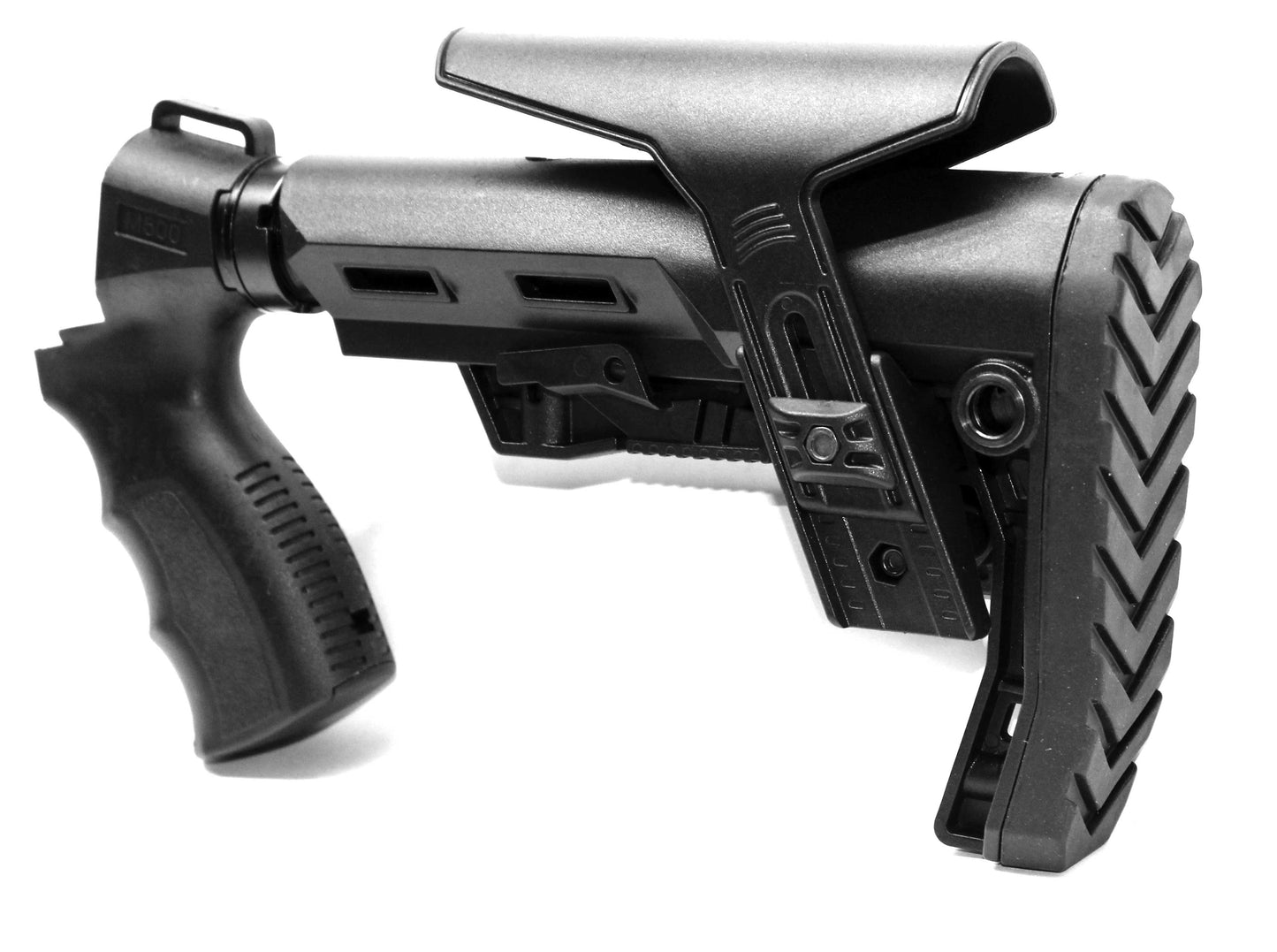 Mossberg 500 12 gauge collapsible stock Apache style black.
