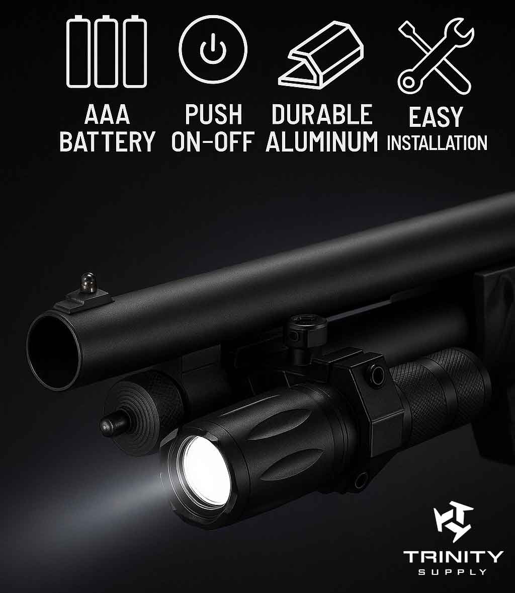 1000 Lumen flashlight with mount compatible with Stoeger P3000 12-Gauge.