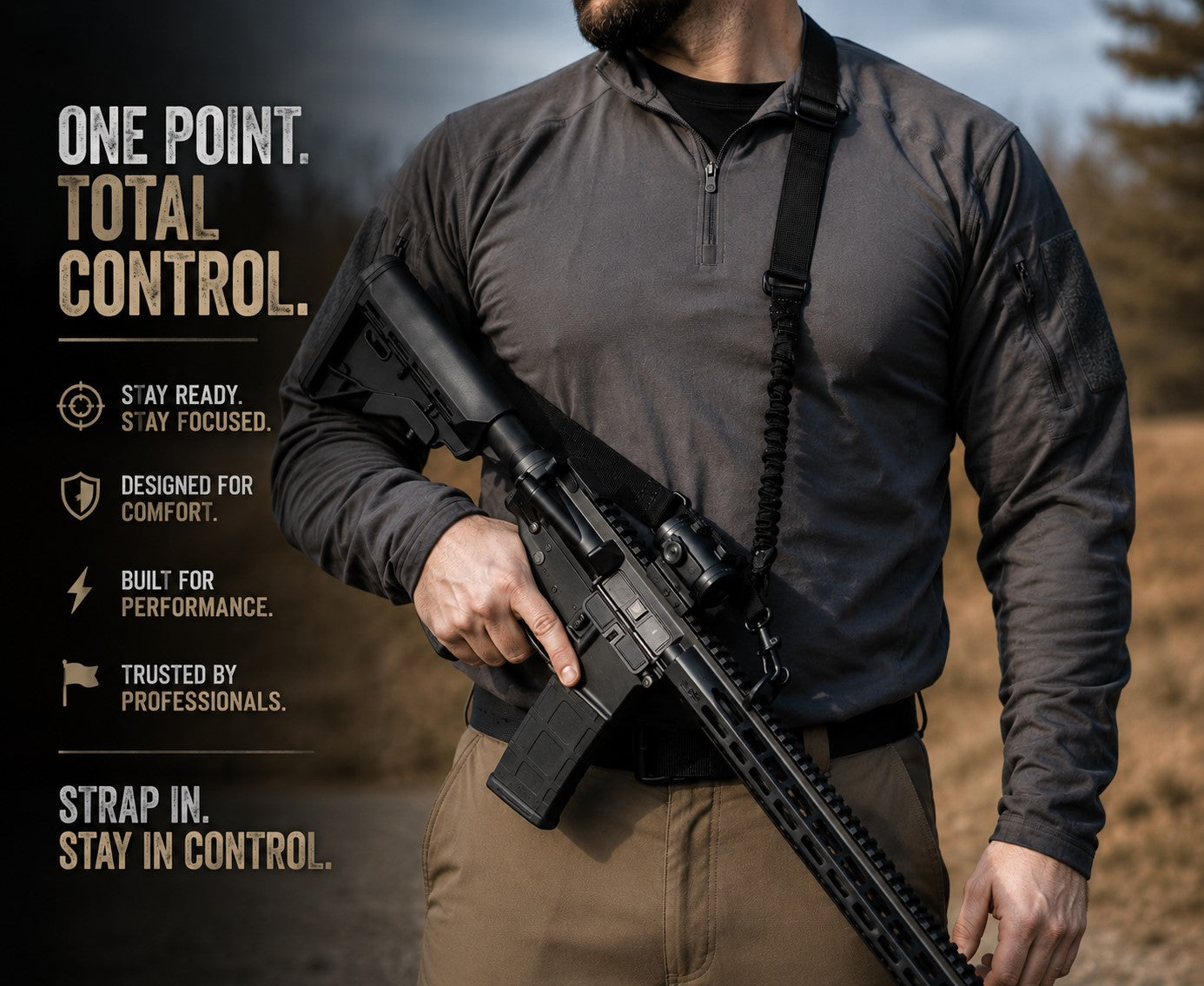 One Point Bungee Sling with Quick Detach Hook – Tactical Single Point Sling Black