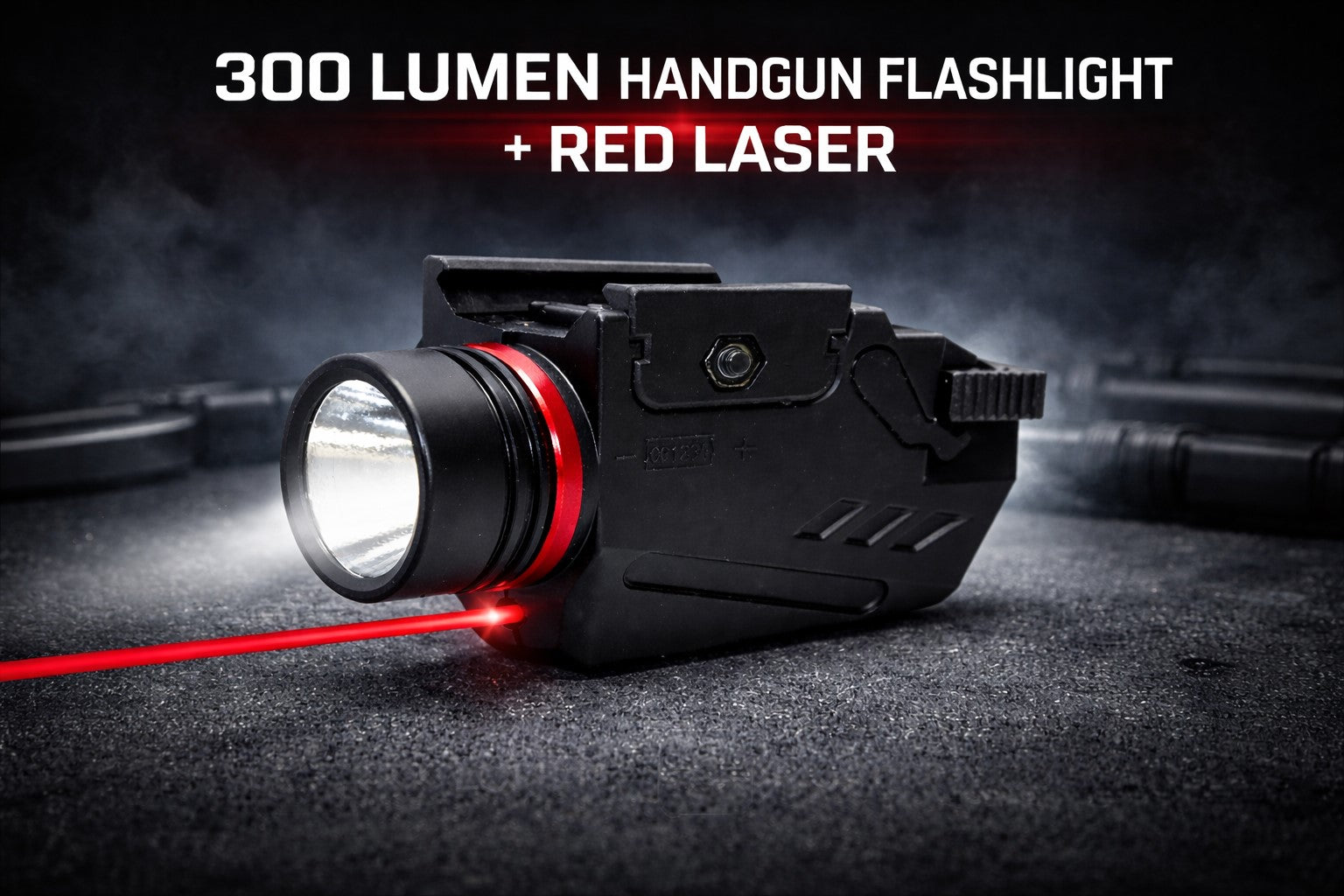 300 Lumen Tactical Flashlight with Red Laser Combo – Picatinny Rail Compatible Handgun Light