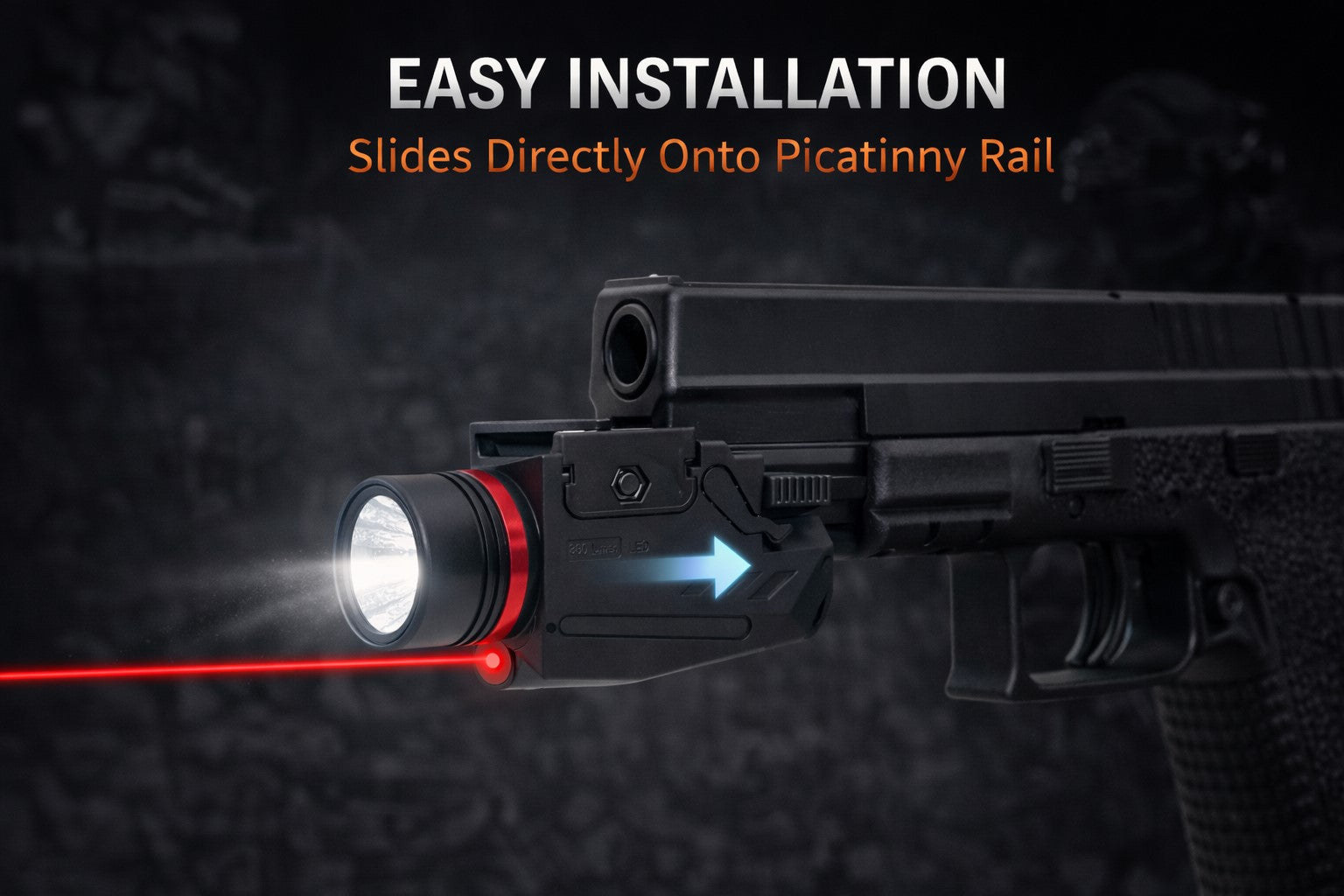 300 Lumen Tactical Flashlight with Red Laser Combo – Picatinny Rail Compatible Handgun Light