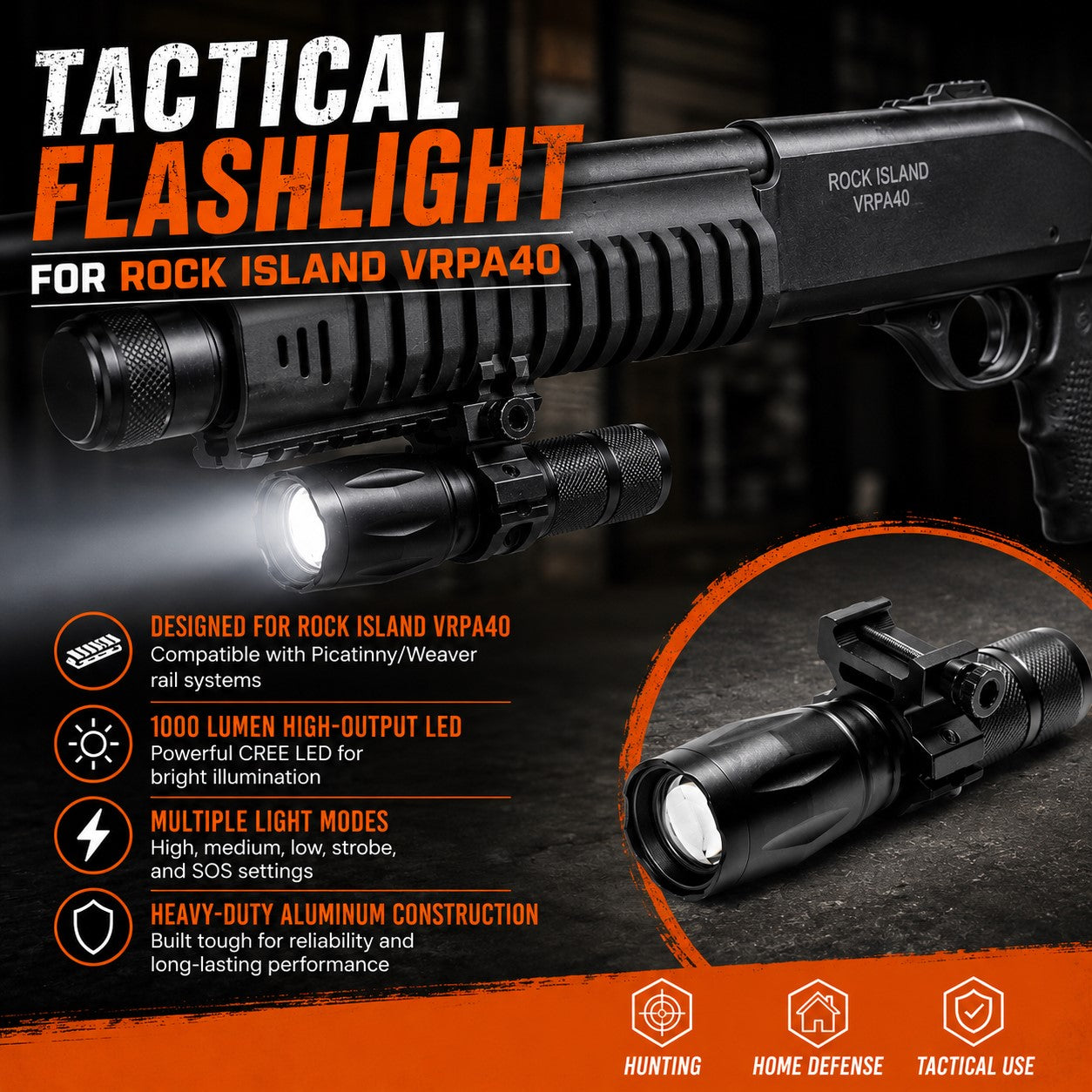 TRINITY 1000 Lumen Tactical LED Flashlight Compatible with UTAS UTS-15 – High Output Hunting & Home Defense Light