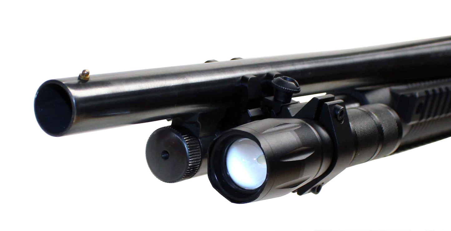 Trinity flashlight with mount compatible with 12-gauge pumps.