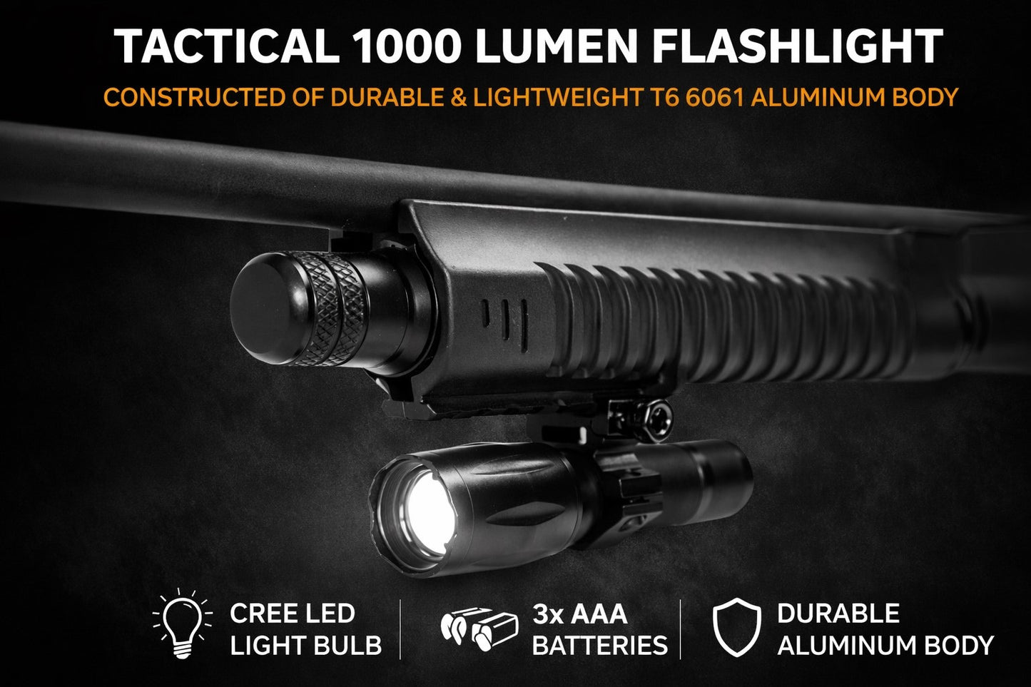 TRINITY 1000 Lumen Tactical LED Flashlight Compatible with UTAS UTS-15 – High Output Hunting & Home Defense Light
