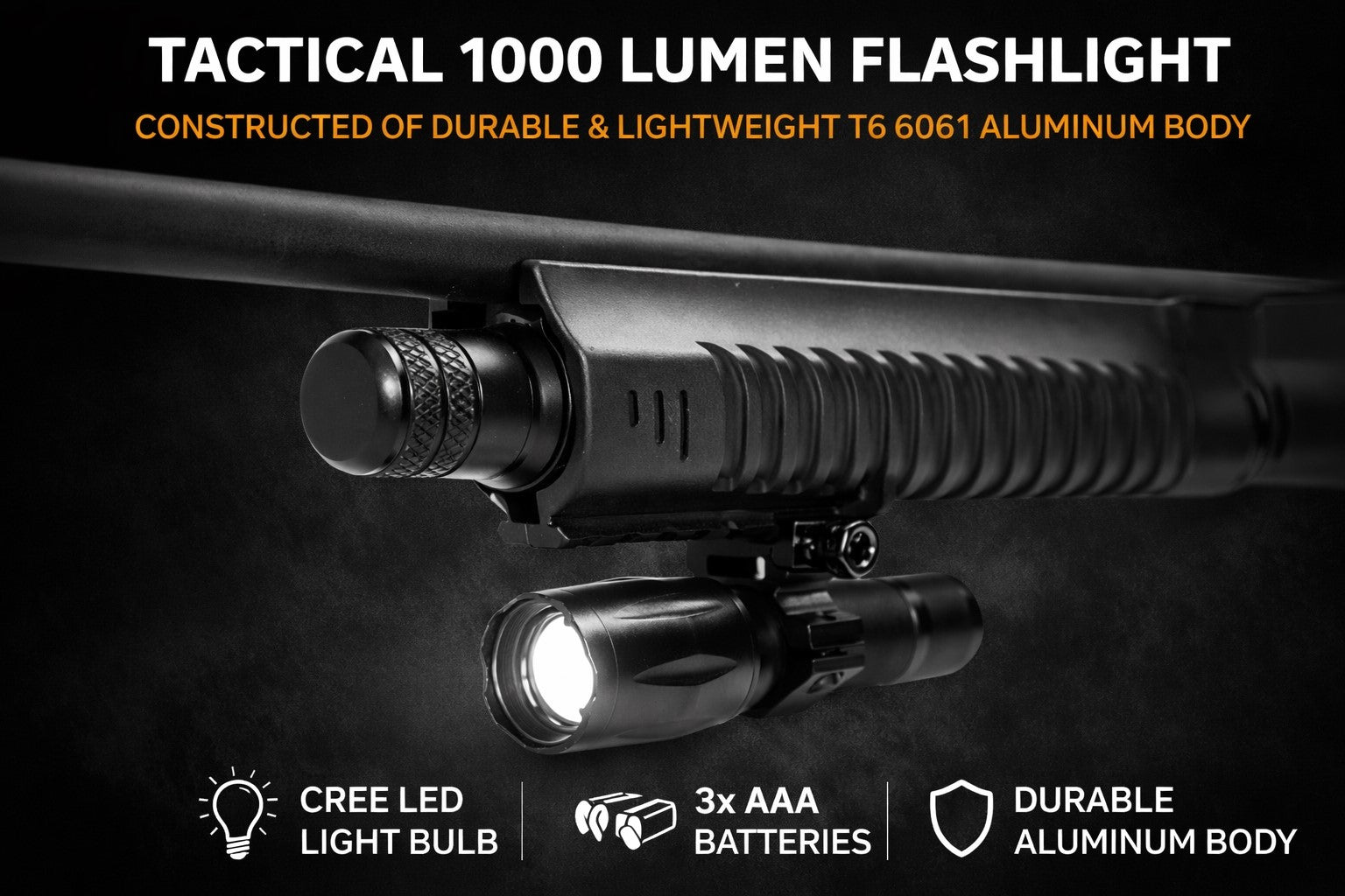 TRINITY 1000 Lumen Tactical LED Flashlight Compatible with UTAS UTS-15 – High Output Hunting & Home Defense Light