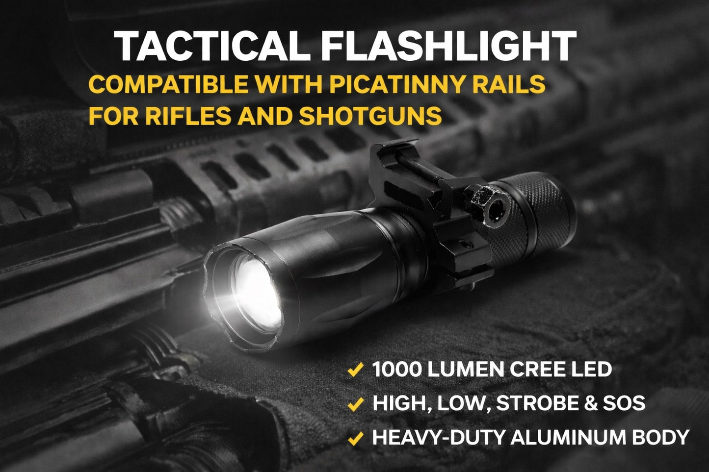 TRINITY 1000 Lumen Tactical LED Flashlight Compatible with UTAS UTS-15 – High Output Hunting & Home Defense Light