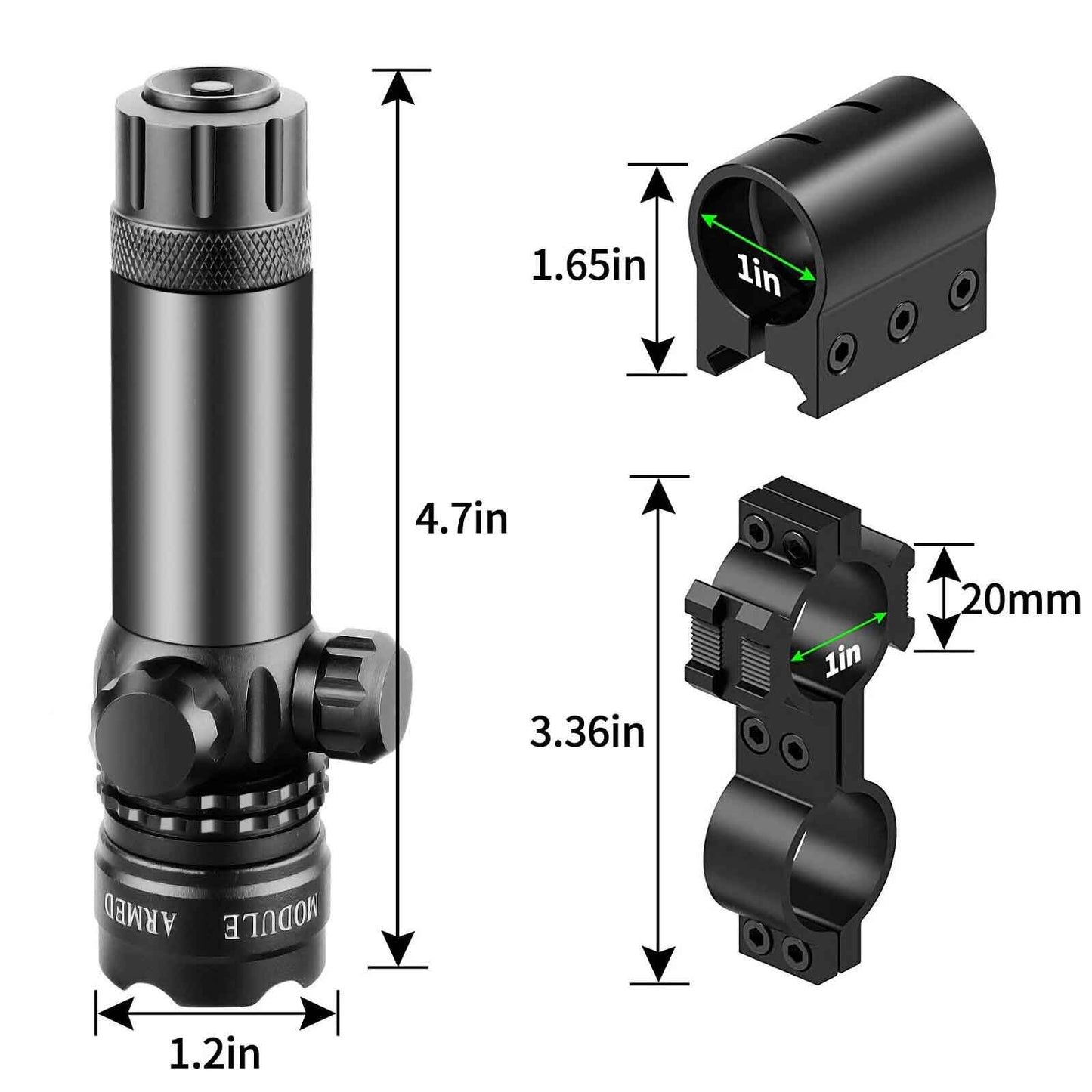 TRINITY Tactical Green Laser Sight with Barrel Mount for Rossi RS22 – Picatinny Rail Laser Kit, 532nm Precision Beam