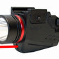 Handgun flashlight 300 lumen with red laser combo polymer body black.