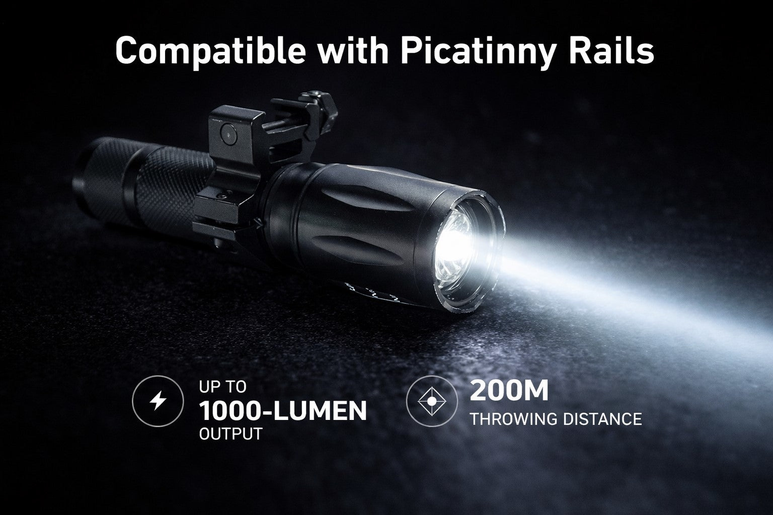 1000 Lumen Tactical Flashlight with Picatinny Mount 1000 Lumen Tactical Flashlight with Picatinny Mount