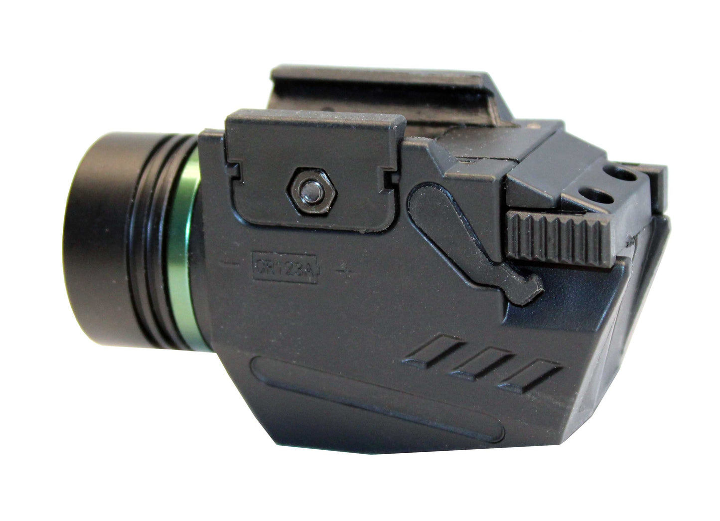 Handgun flashlight 300 lumen with green laser combo polymer body black.
