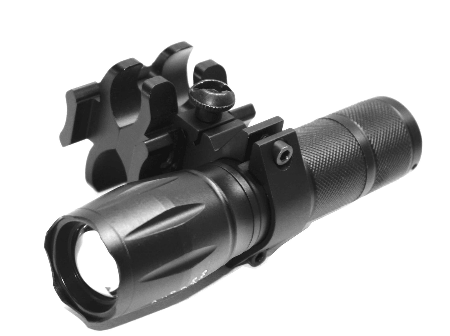 Trinity flashlight with mount compatible with 12-gauge pumps.