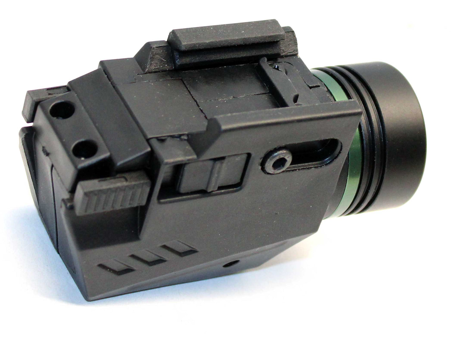 Handgun flashlight 300 lumen with green laser combo polymer body black.