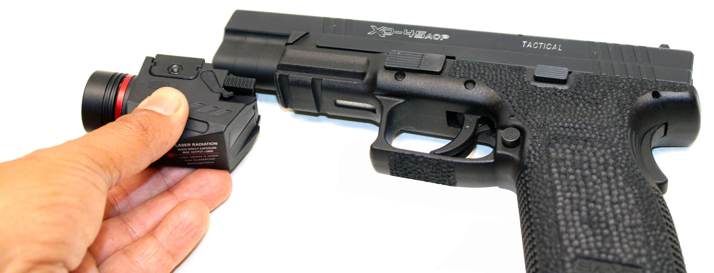 Handgun flashlight 300 lumen with red laser combo polymer body black.
