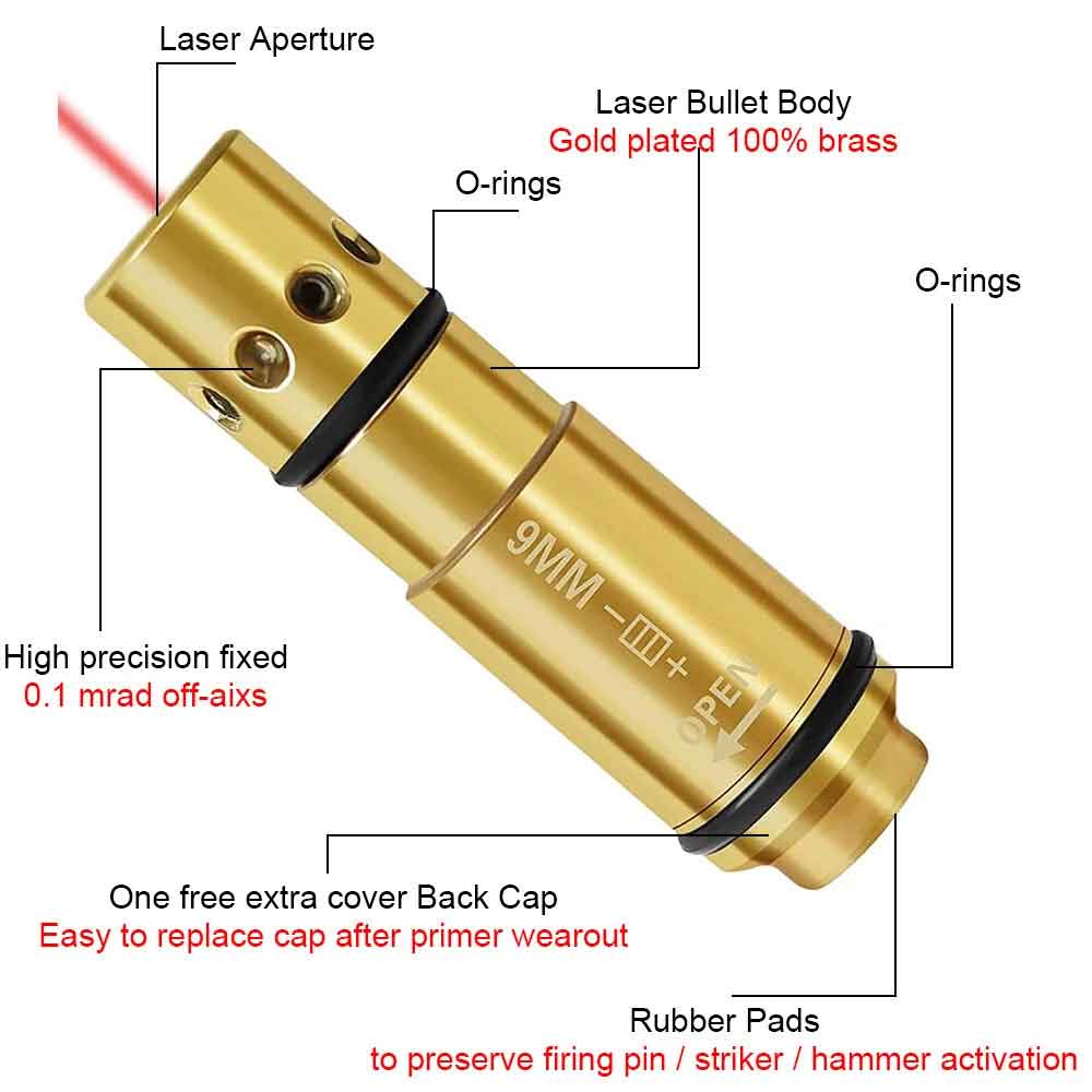 .9mm Caliber Red Laser Chamber Cartridge Round for Training.