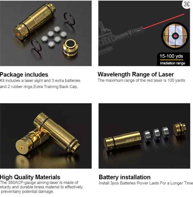 .380ACP Caliber Red Laser Chamber Cartridge Round for Training.