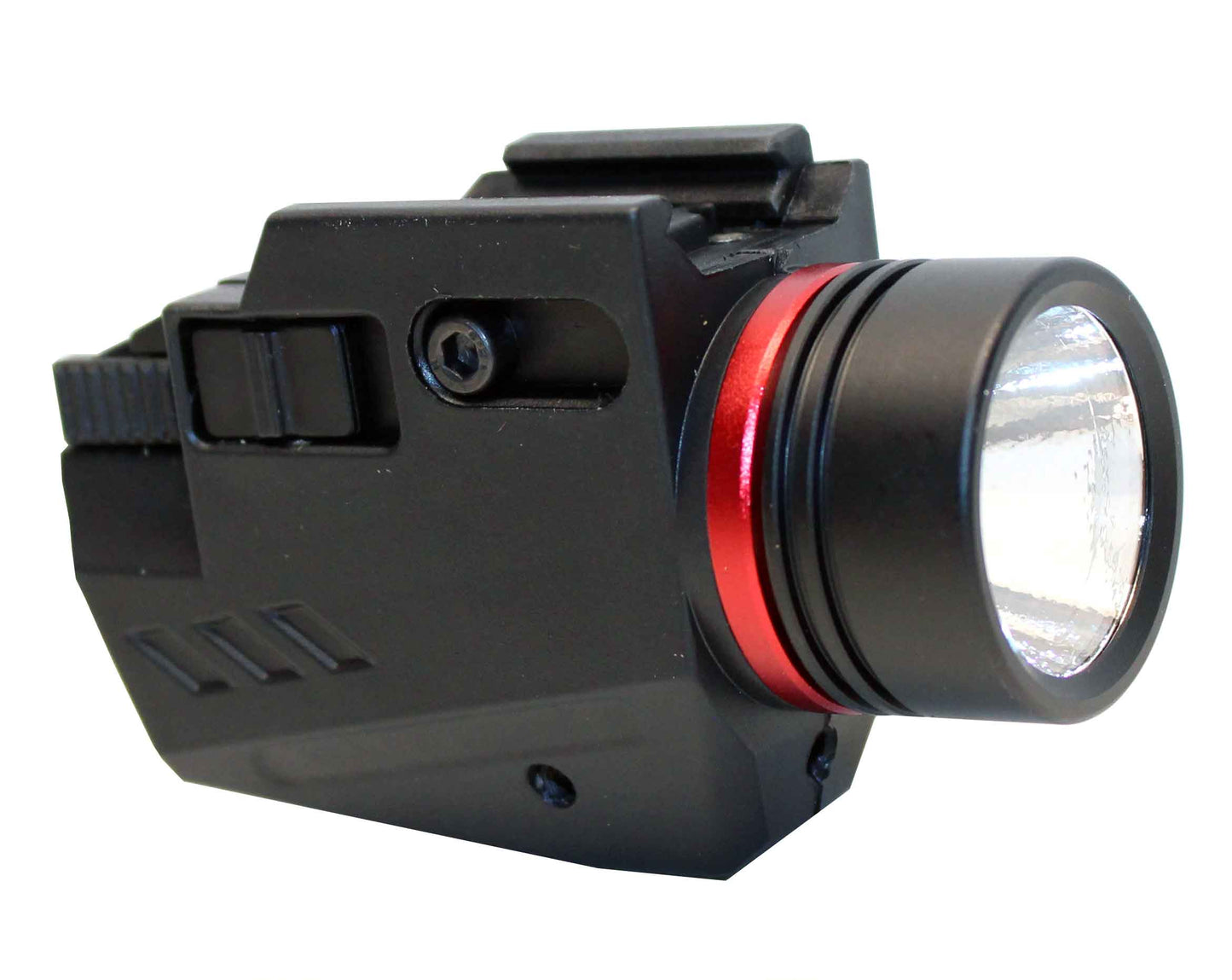 Handgun flashlight 300 lumen with red laser combo polymer body black.