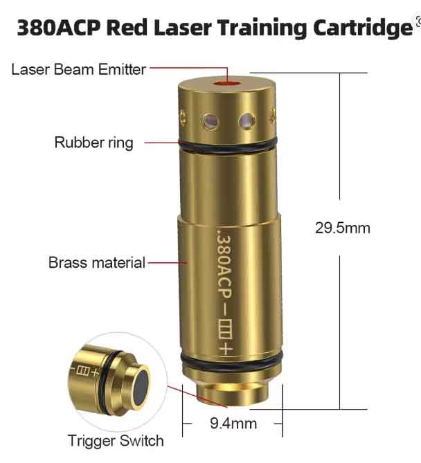 .380ACP Caliber Red Laser Chamber Cartridge Round for Training.