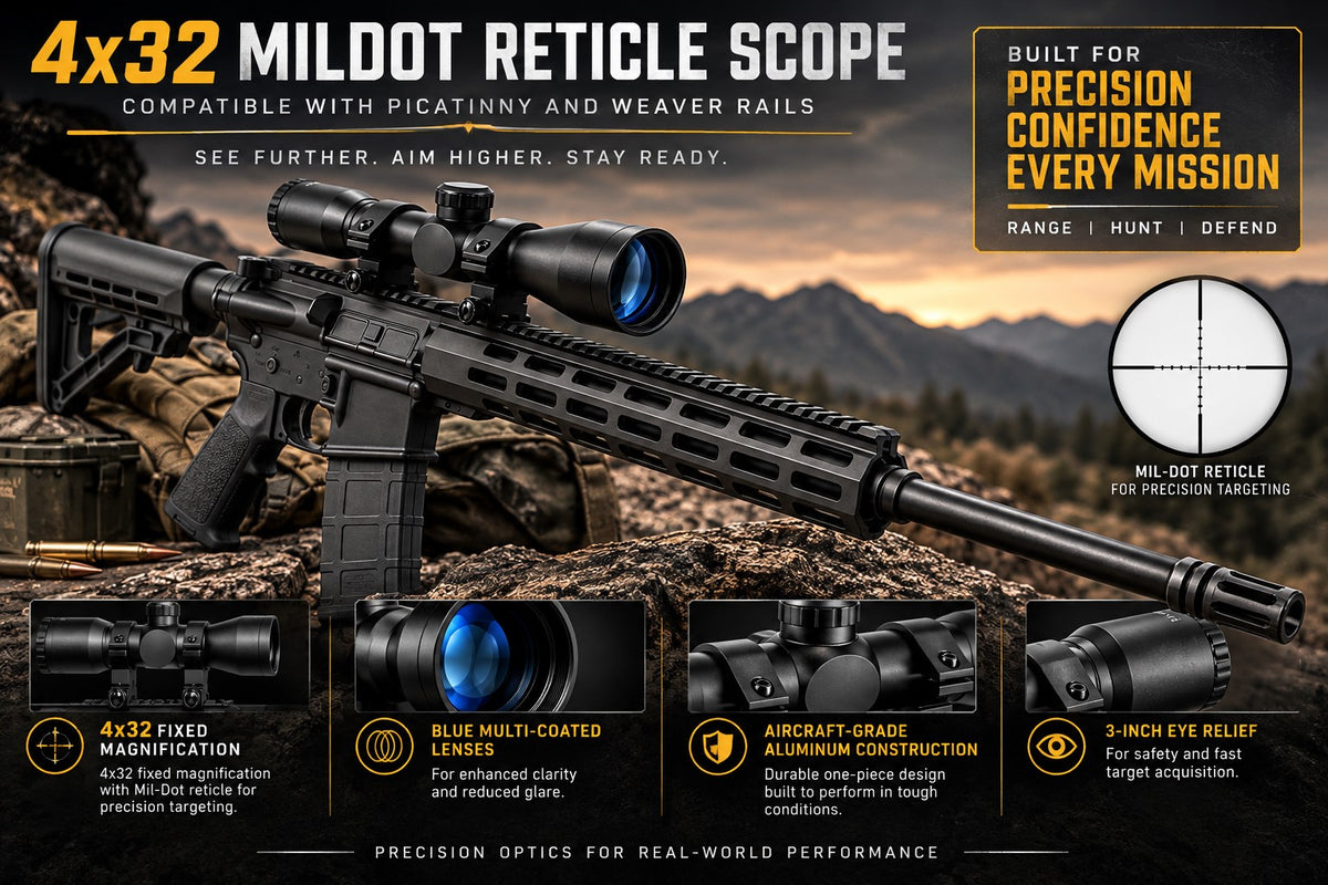 TRINITY 4x32 Scope for APF 10 Mil-Dot Compact Optic with Weaver Rings Matte Black